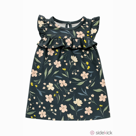 Carter’s casual play floral grey baby Girl dress 3T short ruffle sleeve button - Picture 1 of 11